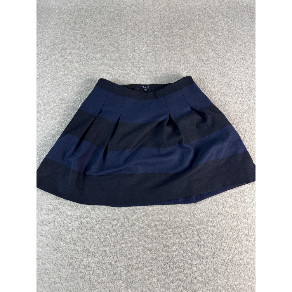 Madewell Skirt Womens 4 Navy Black Wool Blend Striped Pleated Mini Lined A Line